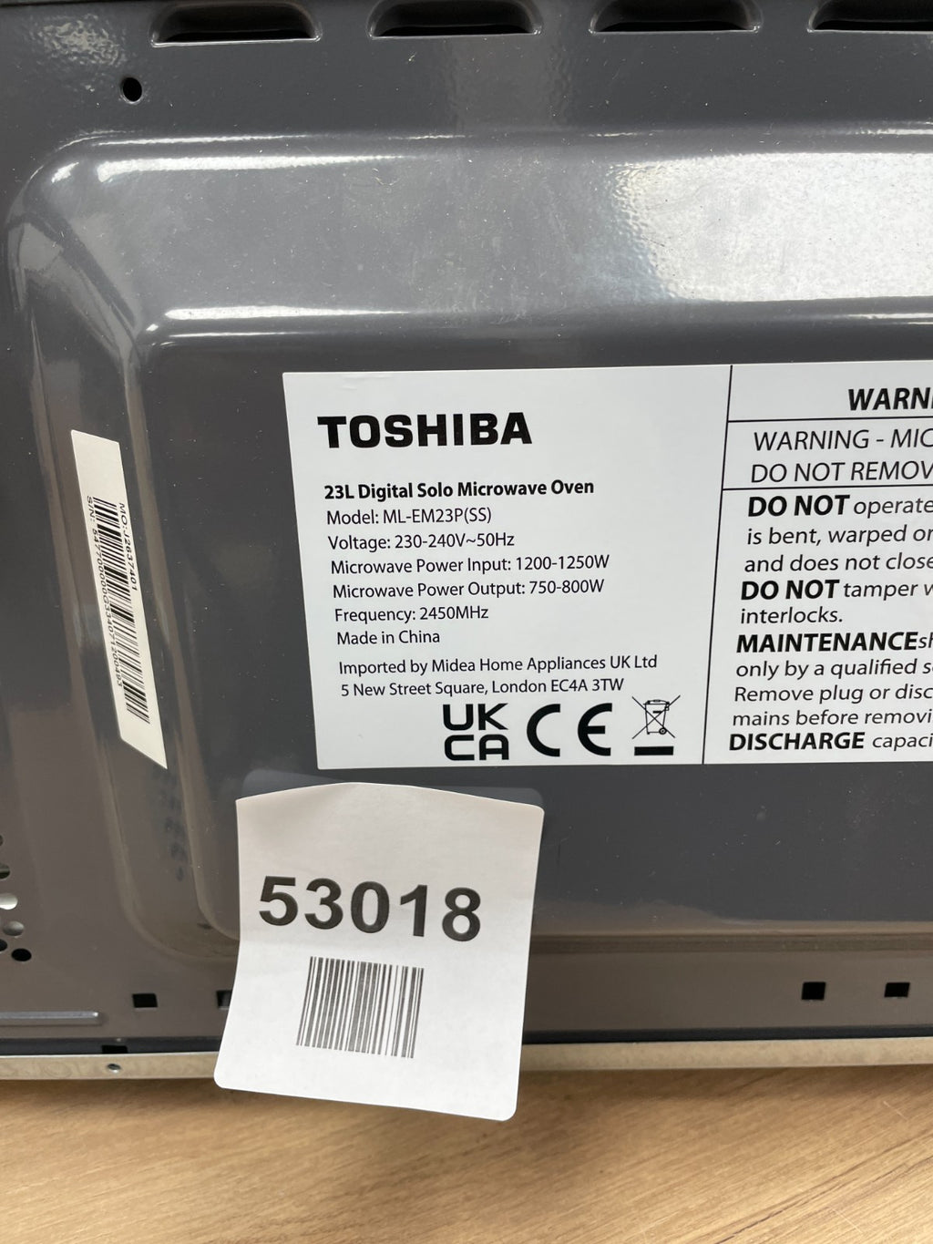 Toshiba ML-EM23P(SS) 23L 800W Microwave Oven - Read Description