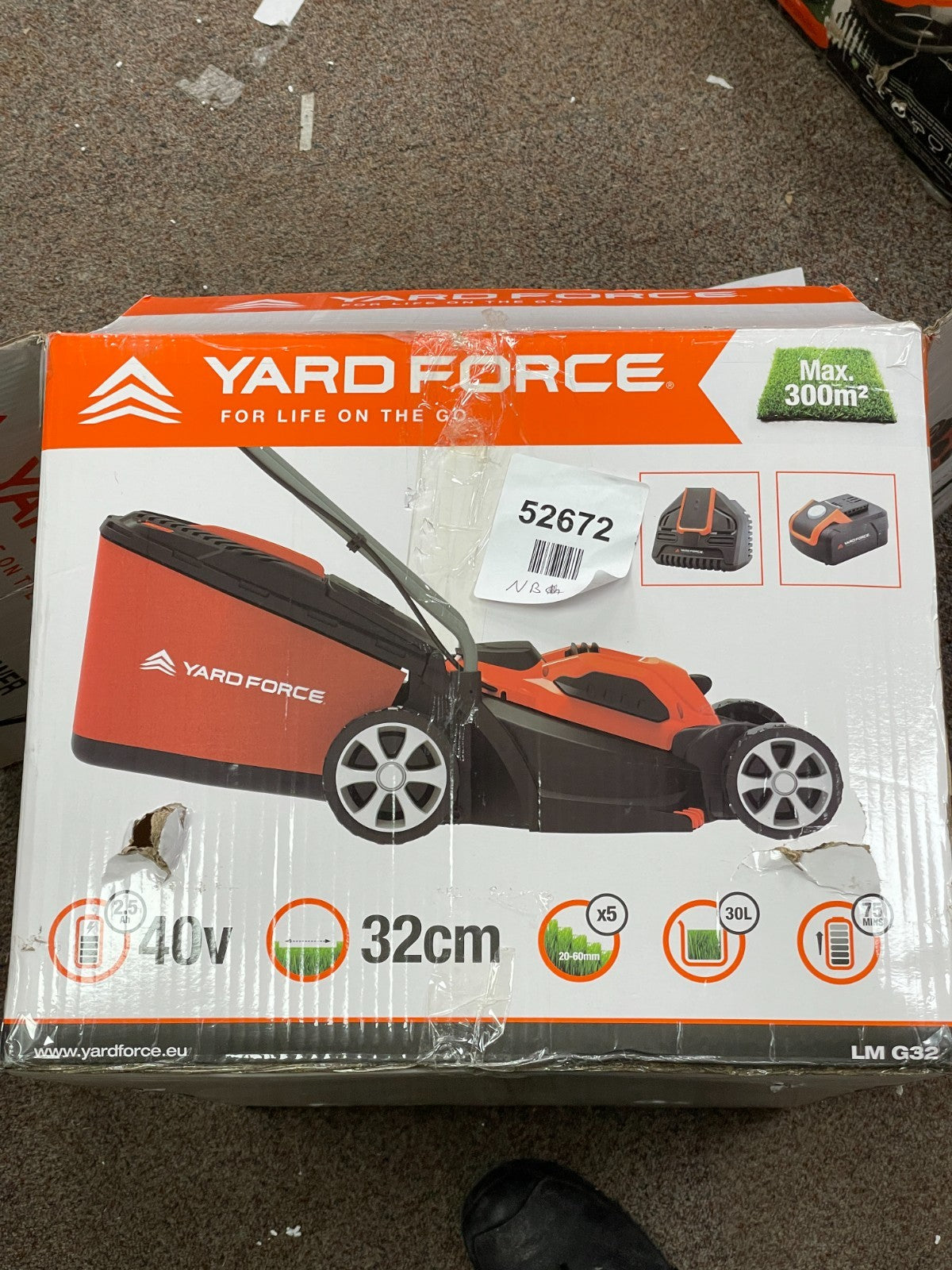 Yard Force LM G32 Cordless Rotary Lawnmower - Read Description