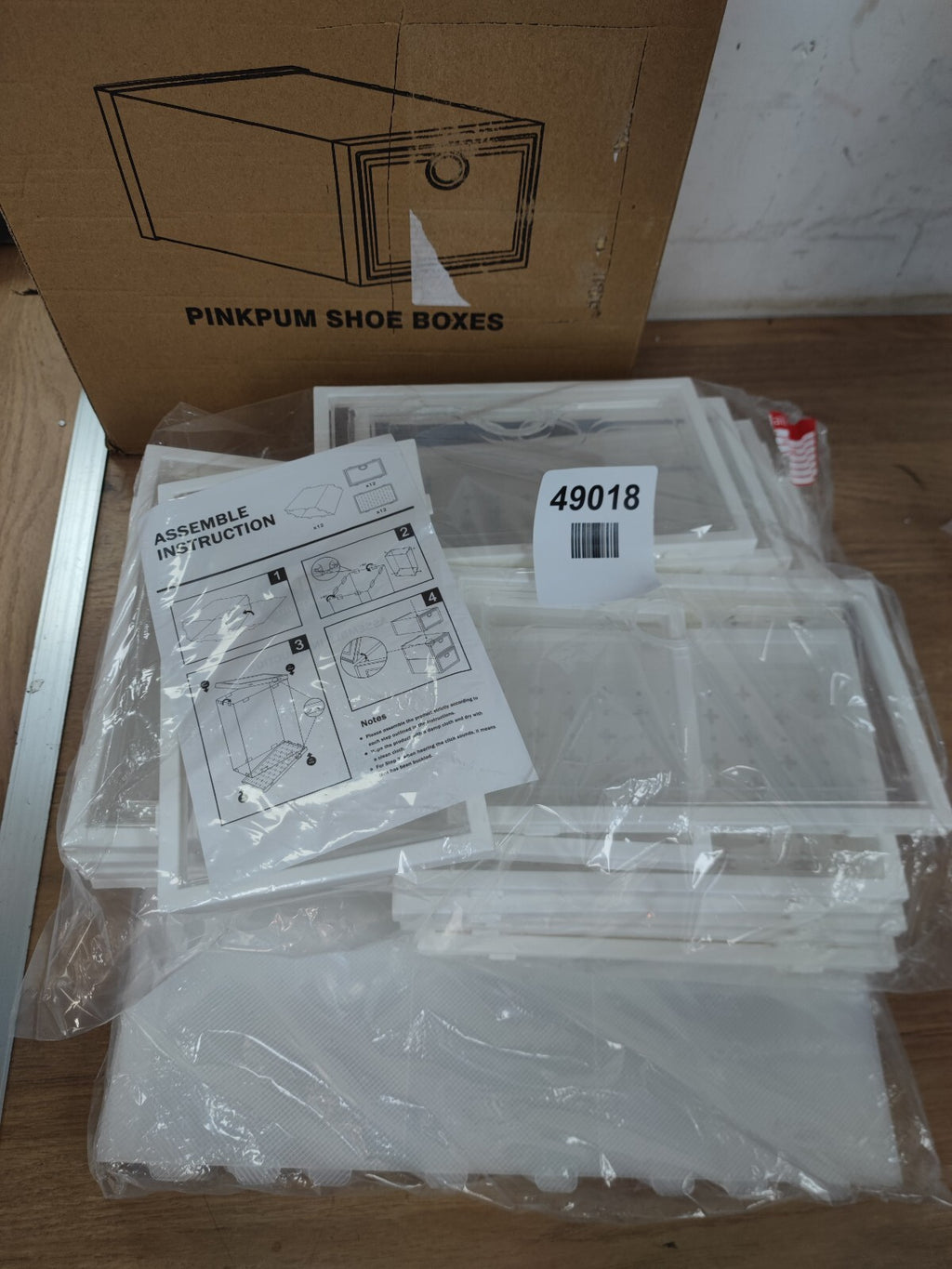 Pinkpum 12 pcs Clear Shoe Boxes, Stackable Plastic Shoes Storage Organiser, Whit
