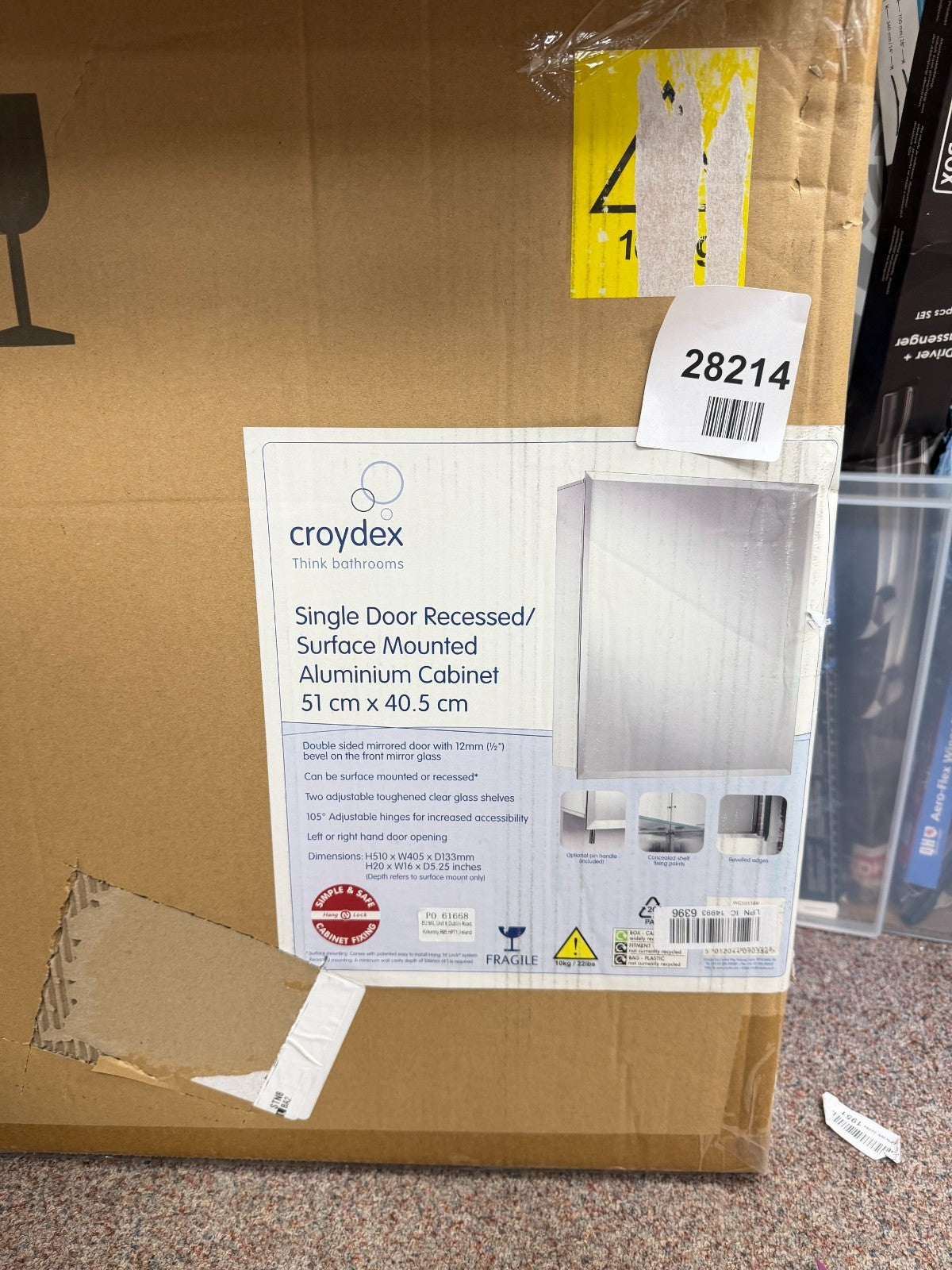 Croydex Small Bathroom Cabinet Hang 'n' Lock Mirror Door 51 cm x 40.5 cm
