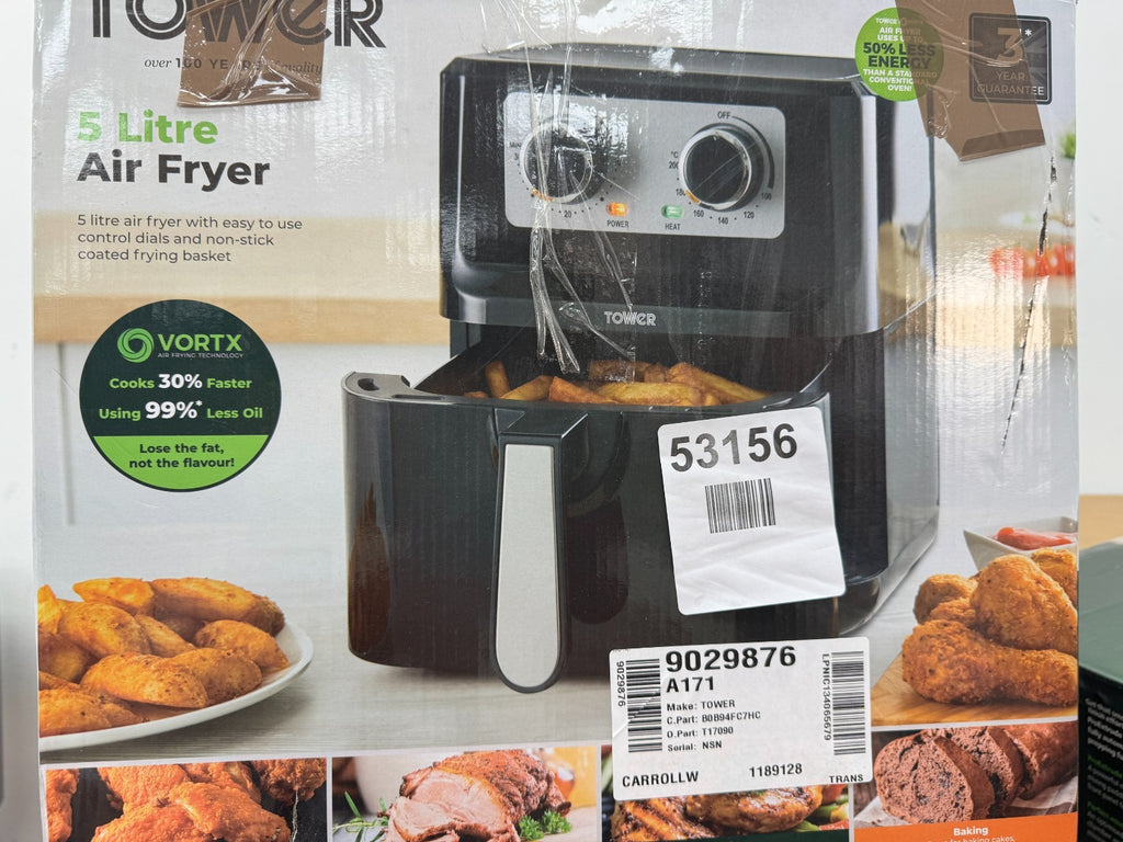 Tower T17090 Vortx Manual Air Fryer - Black, 5L