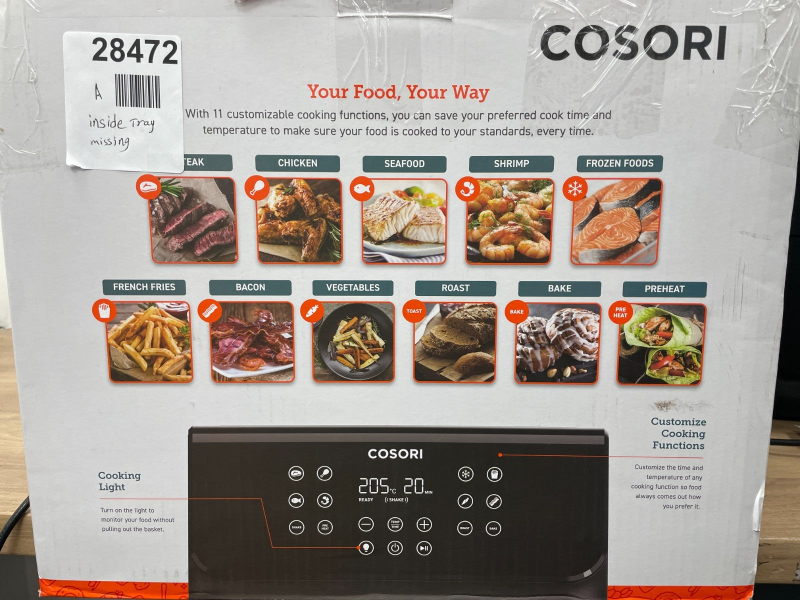 Cosori Air Fryer Large 6.2L, 55% Energy Saving & 85% Less Oil, 12 Functions, Sha