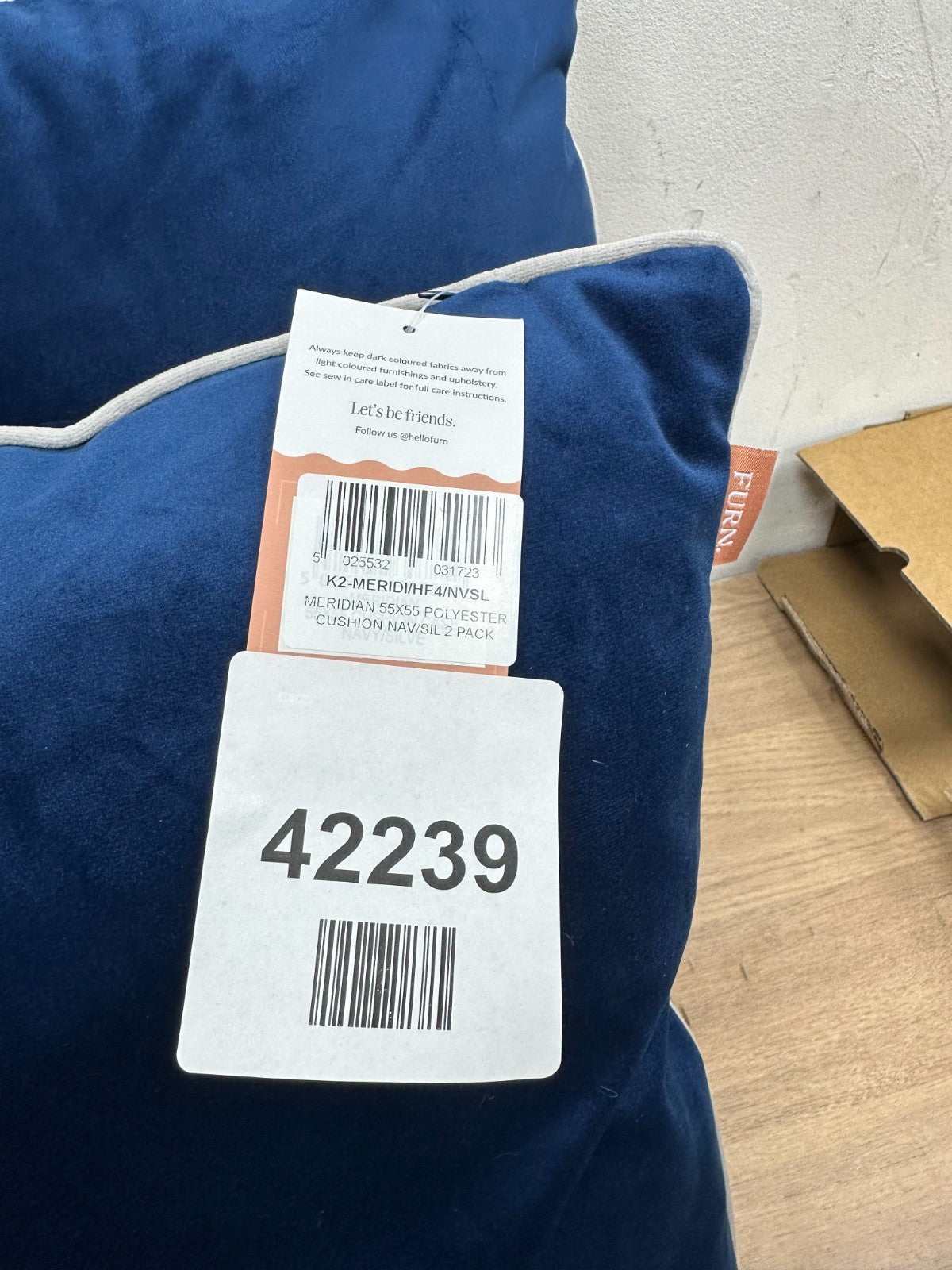 Furn Meridian Velvet Cushion Petrol/Blush 55*55 polyster filled set of 2