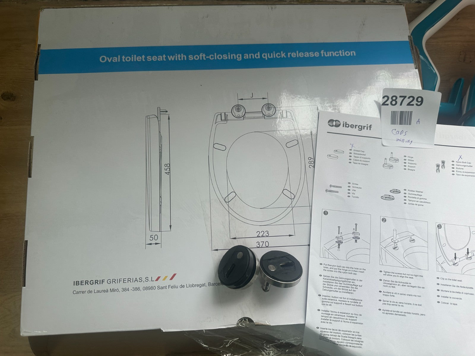 Ibergrif toilet seat oval- Caps missing
