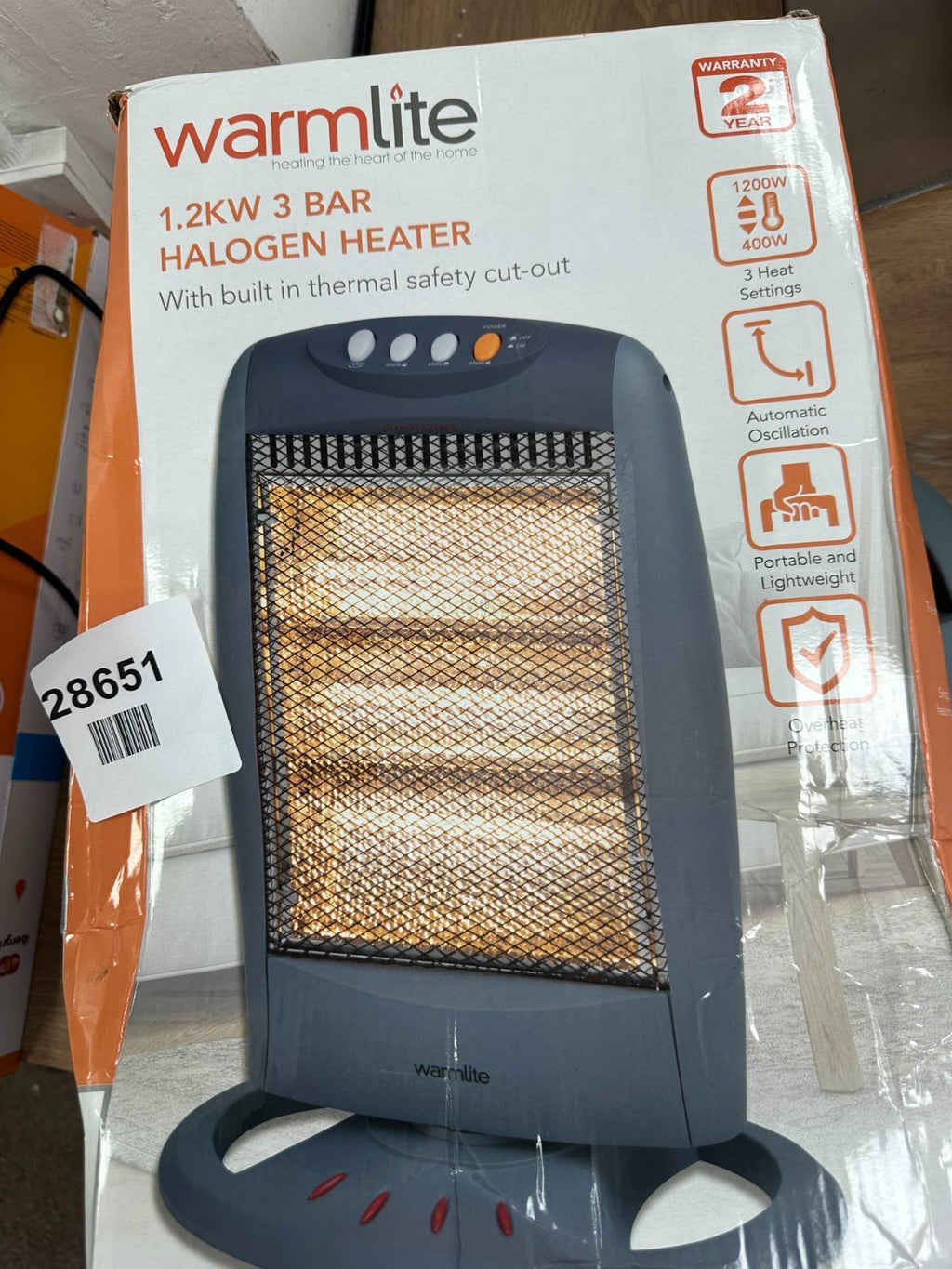 Warmlite WL42005 3 Bar Halogen Heater with Carry Handle, Safety Tip-Over Switch