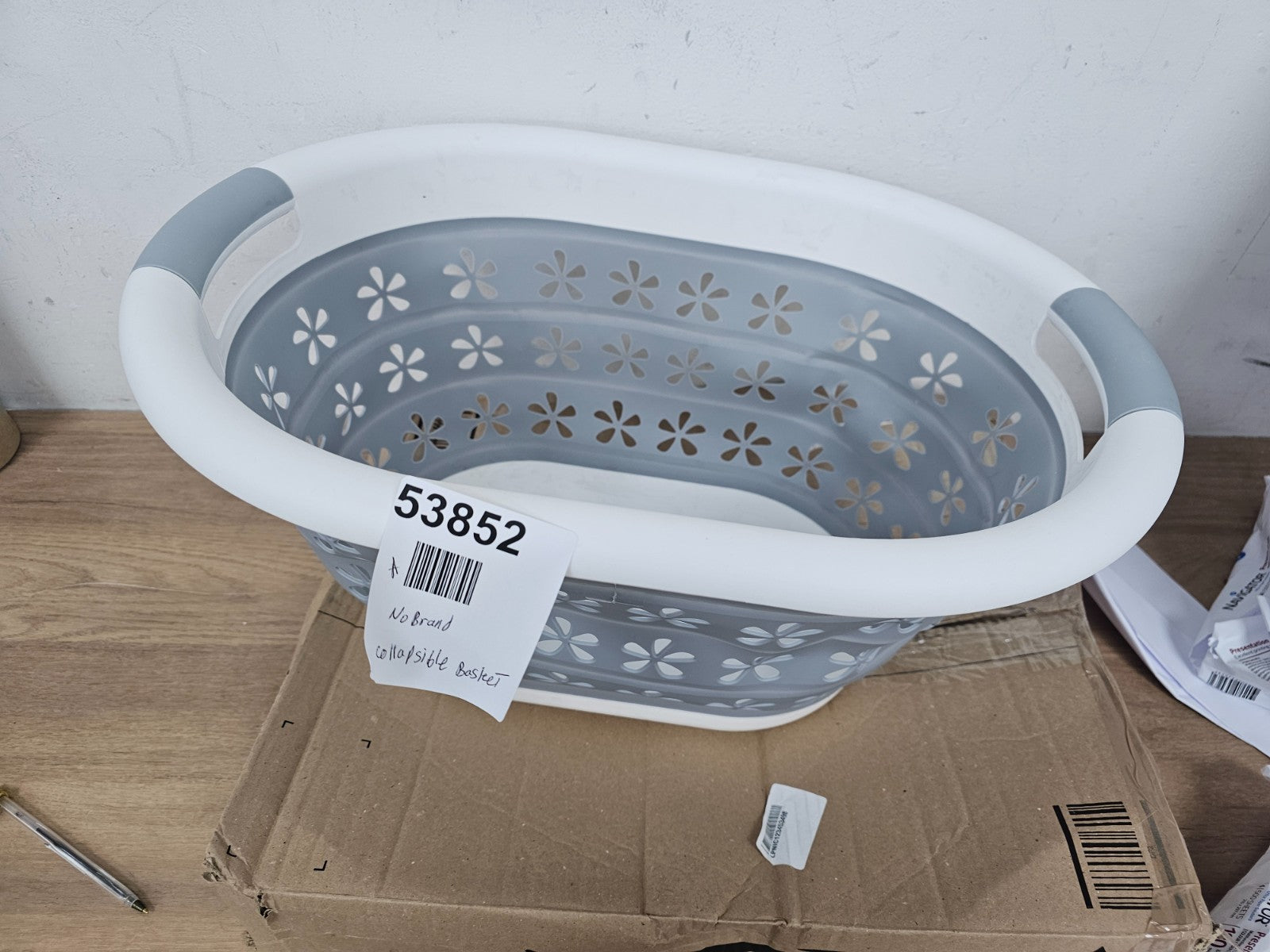 Collapsible Laundry Basket - Grey/White