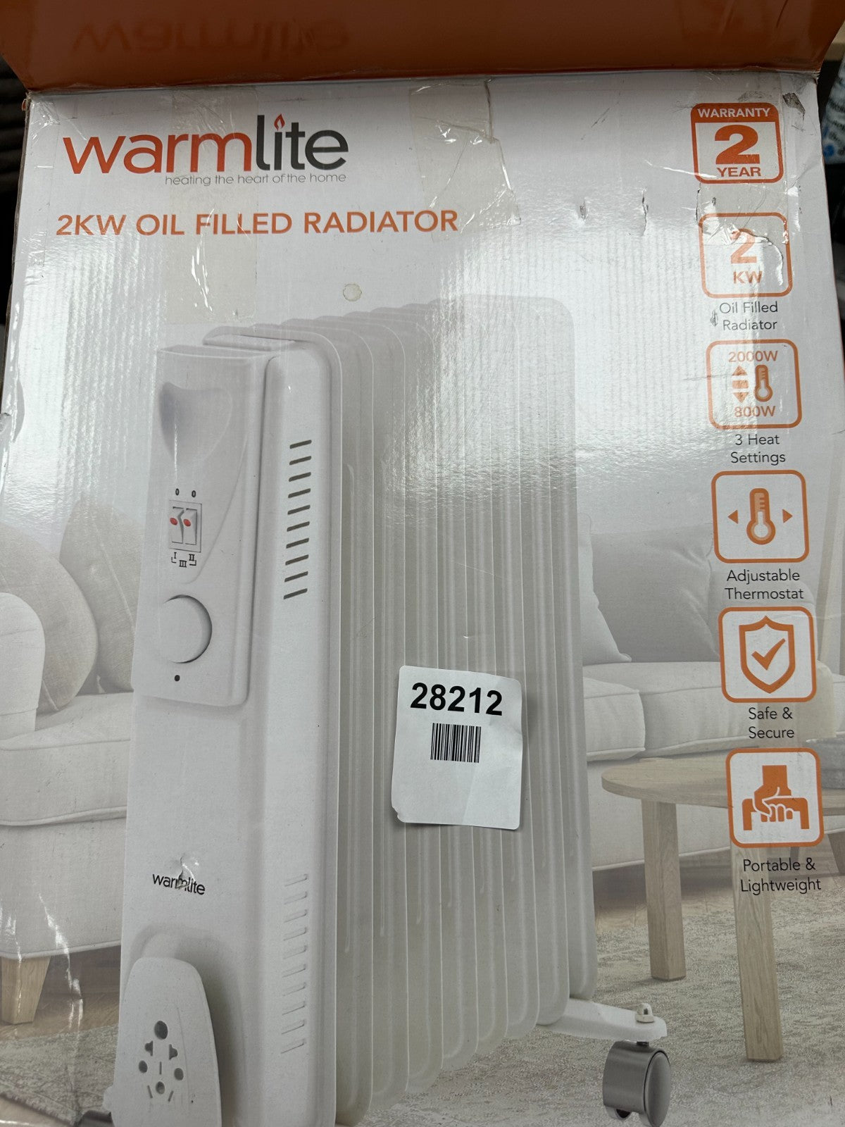 Warmlite Oil Filled Radiator with 3 Power Settings, WL43004YW 2000W 9-Fin White