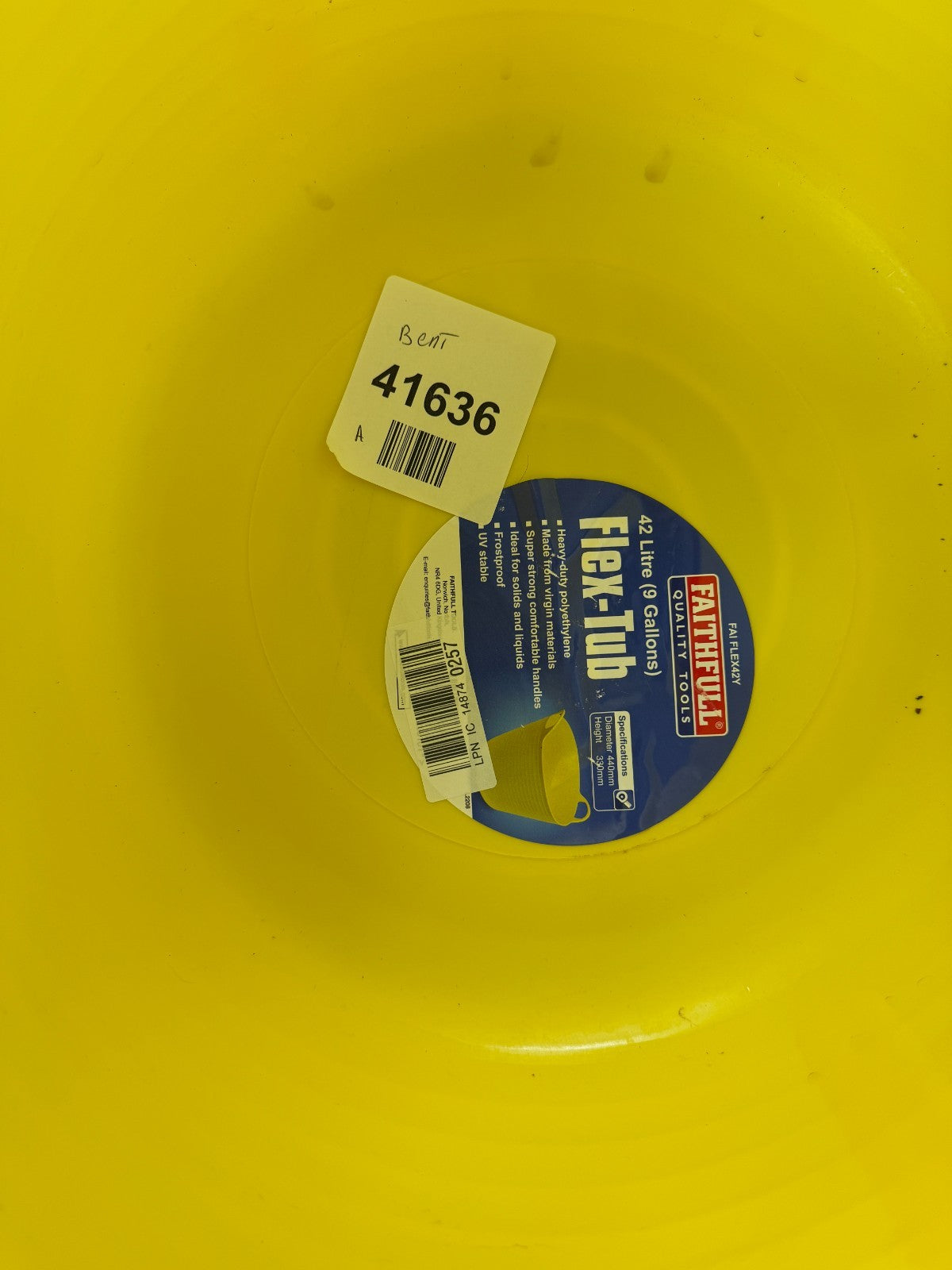 Lightweight 42 Litre Yellow Flex Tub with Heavy-Duty Handles for Easy Transport