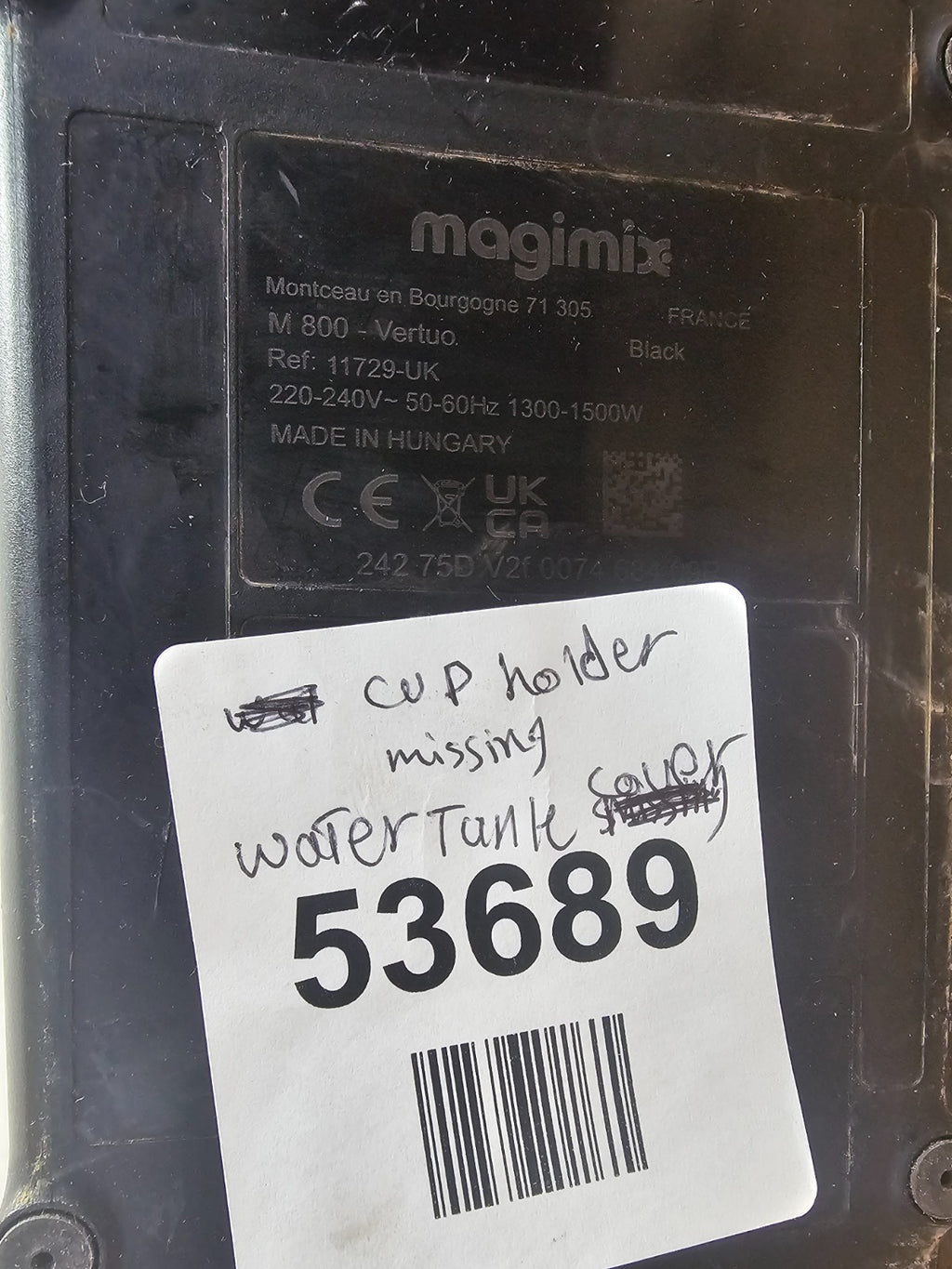Nespresso M800 Vertuo Pod Magimix Coffee Machine (Black) Model 11729