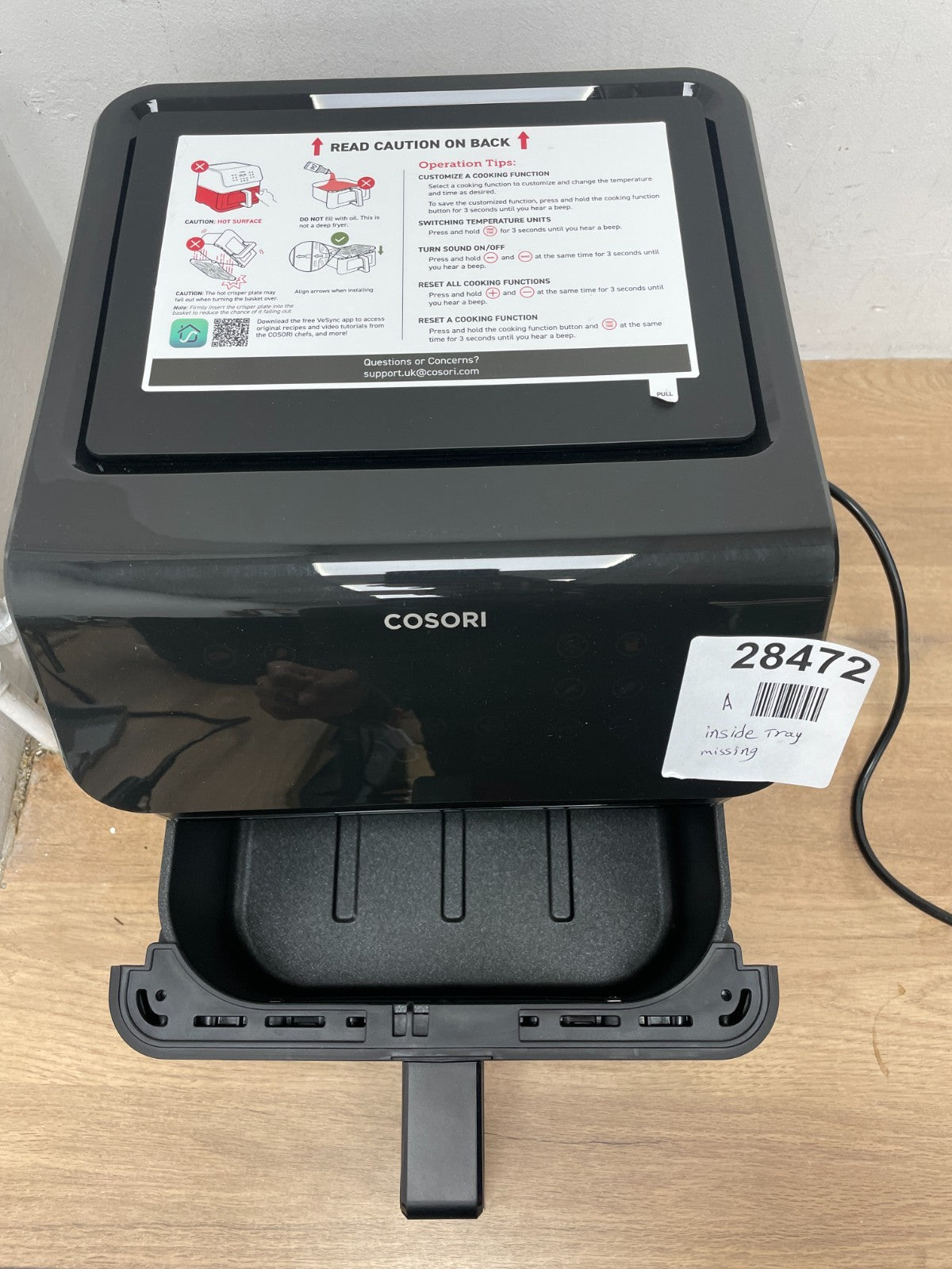 Cosori Air Fryer Large 6.2L, 55% Energy Saving & 85% Less Oil, 12 Functions, Sha