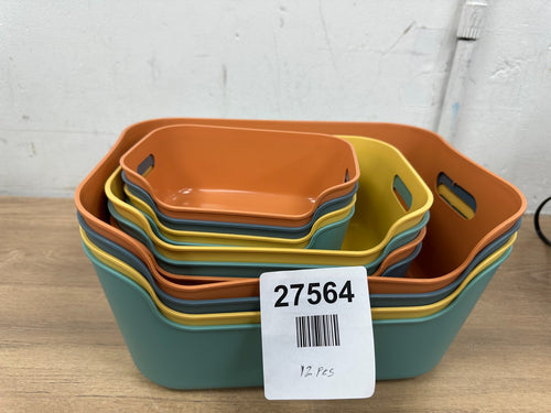 12 Pack Plastic Storage Bins and Baskets, 3 Sizes Classroom Organizer Bins