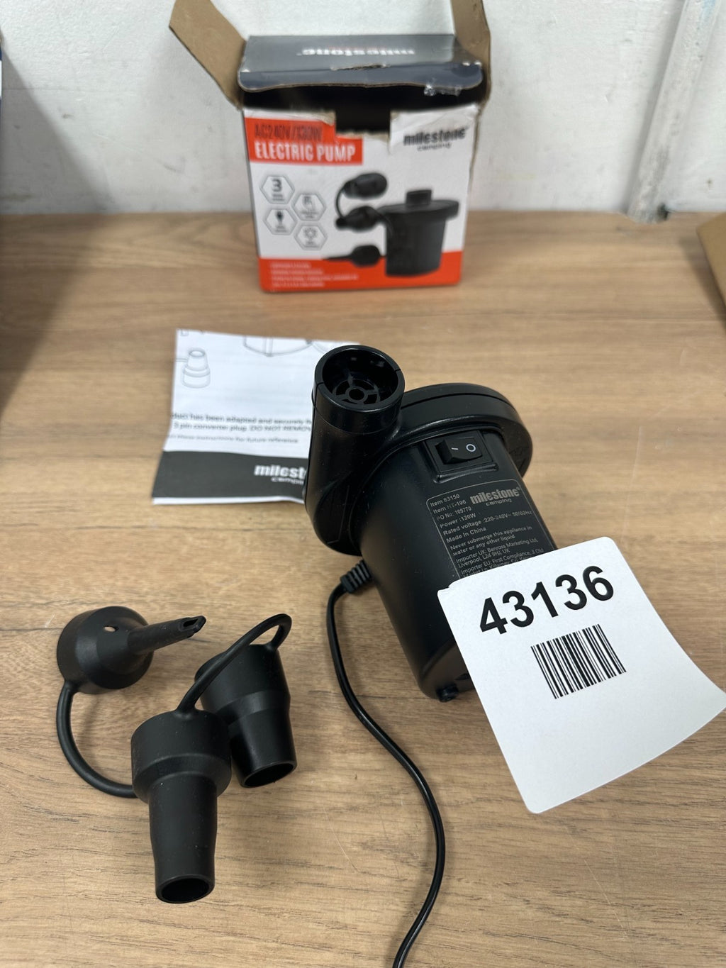 Milestone Camping AC240V/130W Electric Air Pump (83150)