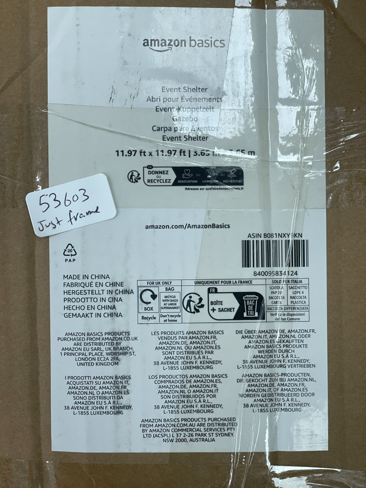 Amazon Basics Event Shelter- Just frame