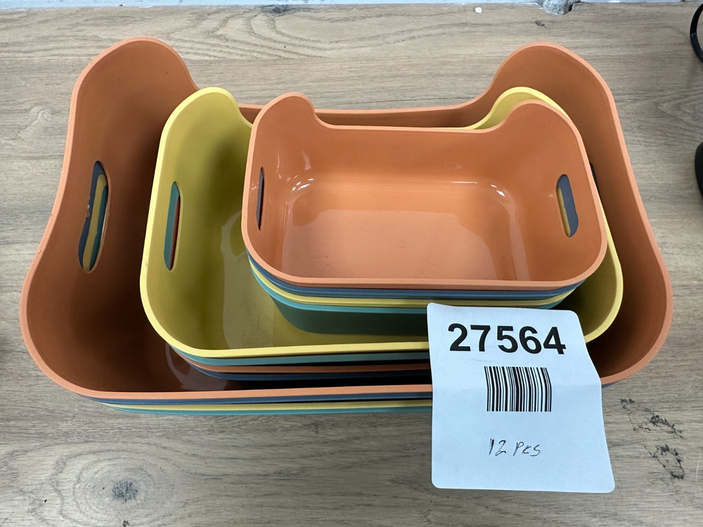 12 Pack Plastic Storage Bins and Baskets, 3 Sizes Classroom Organizer Bins