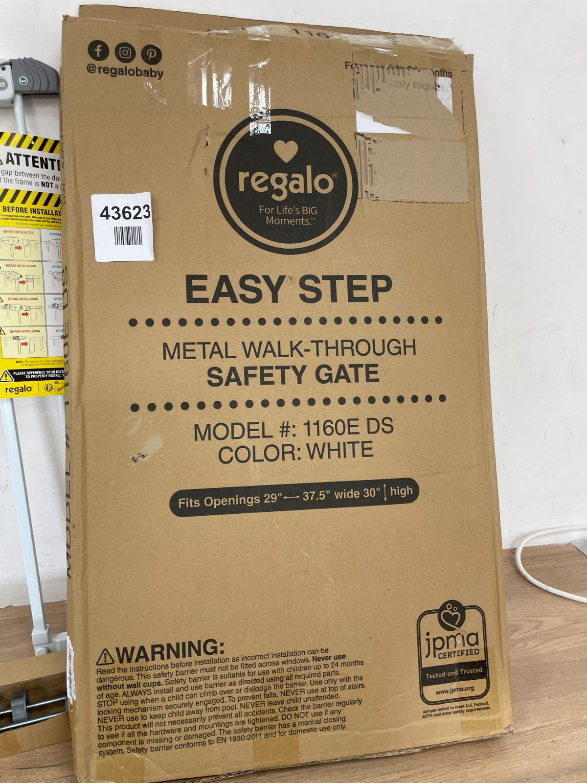 REGALO EASY STEP SAFETY GATE METAL WALK-THROUGH MODEL 1160E DS WHITE — New (other) (photo 7)