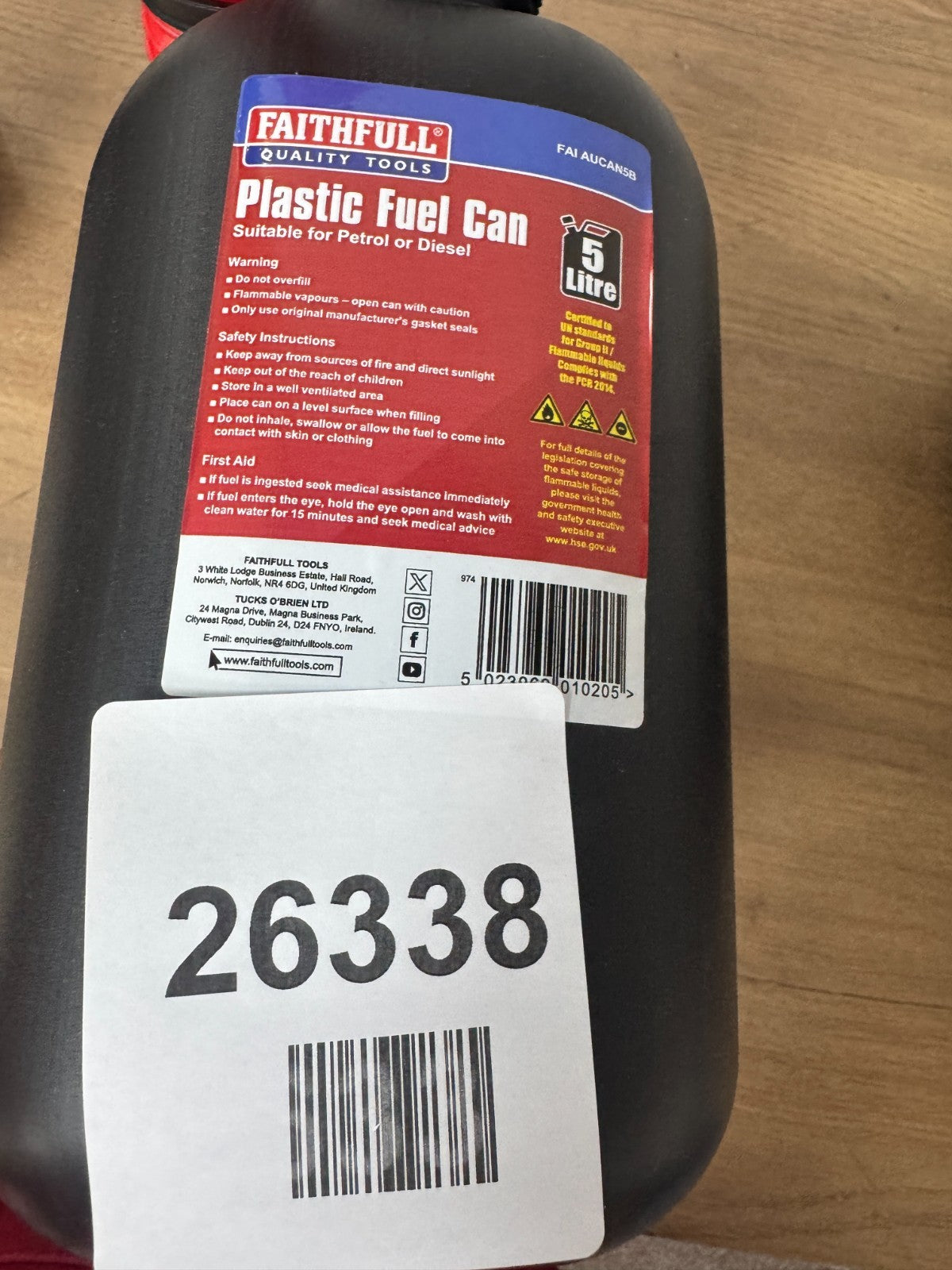 Faithfull FAIAUCAN5B Plastic Fuel Can Black 5 litre