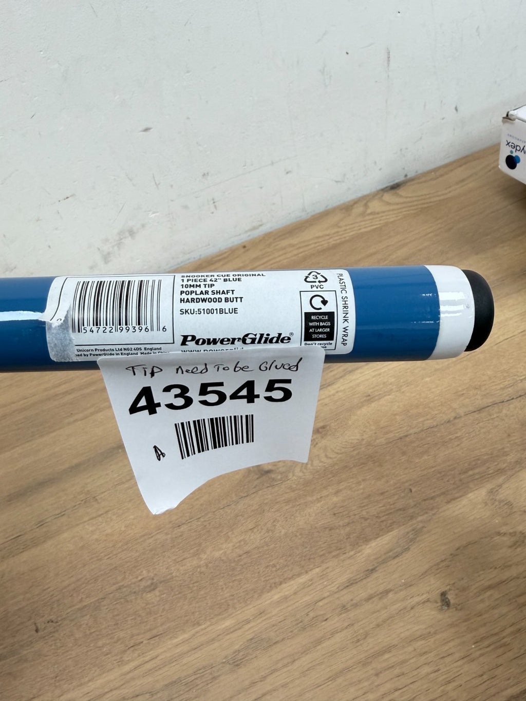 POWERGLIDE BLUE ORIGINAL 1 PIECE POOL / SNOOKER CUE- Tip need to be glued